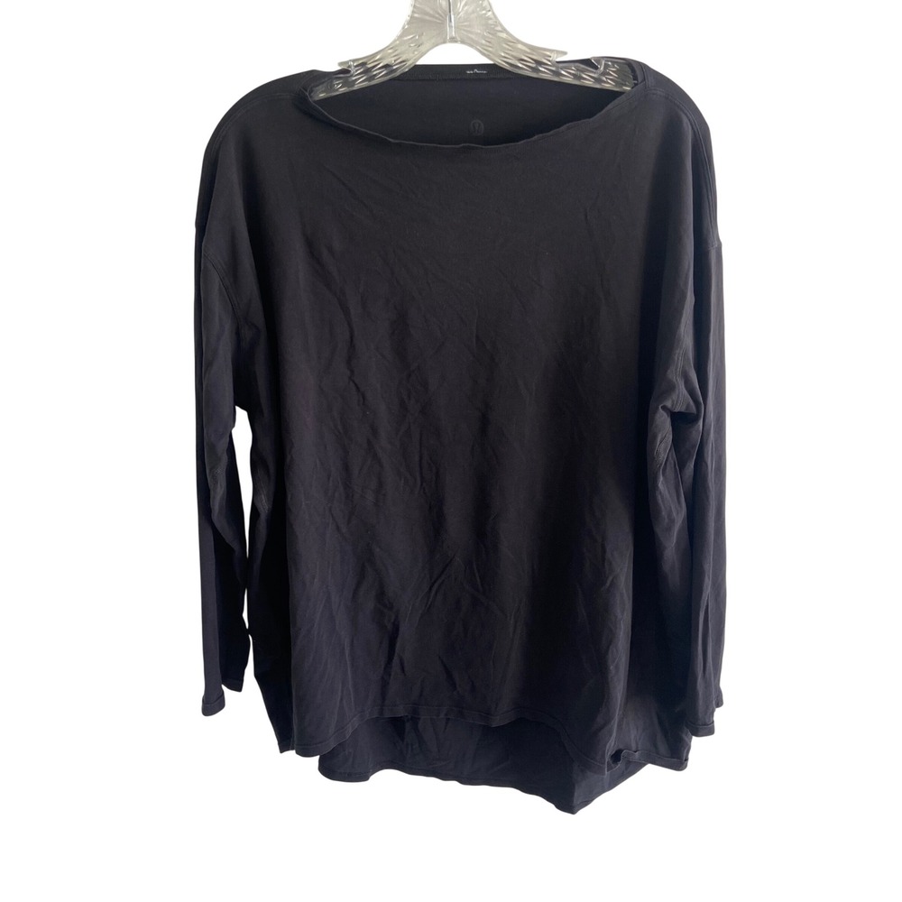 Lululemon Back In Action Long Sleeve Shirt Black Boat Neck Relaxed Fit Top Faded